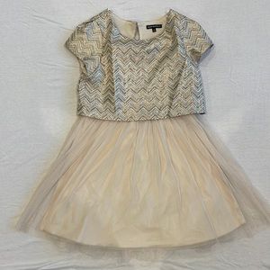 Kids formal dress, Sequin Hearts girls. Gold, white, and cream with shimmer.